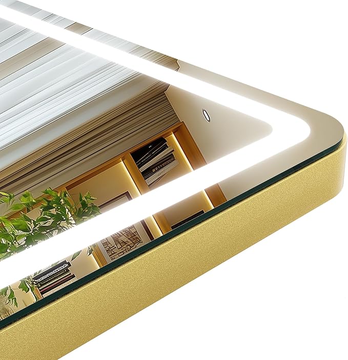 Hasipu Large LED Vanity Mirror 30"x21" - Makeup Mirror with 5X Magnification, Phone Holder, USB Charging, Smart Touch 3-Color Lighting & 360° Rotation (Gold)