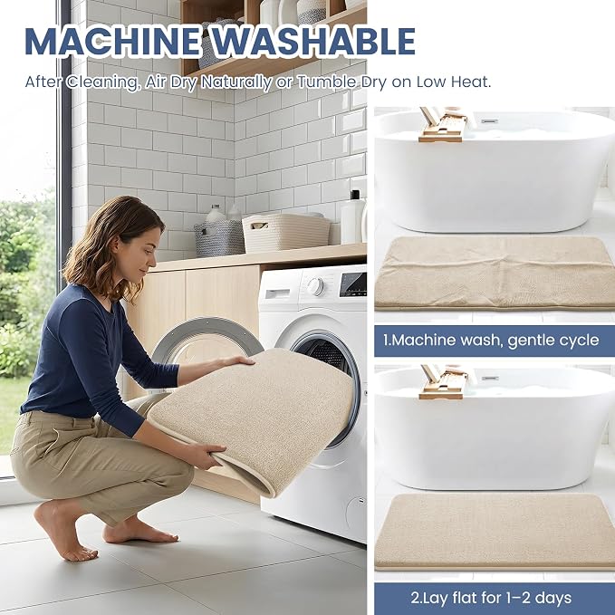 Smiry Memory Foam Bath Mat 59x35, Extra Soft Absorbent Bathroom Rugs | Beige Quick Dry, Machine Washable Bath Mats for Bathroom, Shower, Tub and Home Decor Accessories