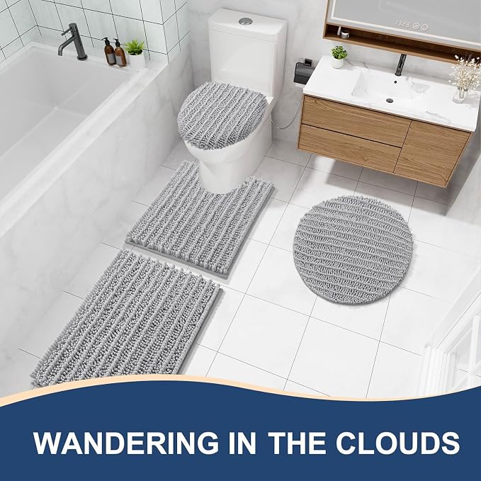 Arotive Bathroom Rugs Mat 59x35, Soft Absorbent Chenille Shaggy Bath Mat | Light Grey, Machine Wash Dry, Bath Rugs for Bathroom Floor, Tub and Shower, Home Decor Accessories