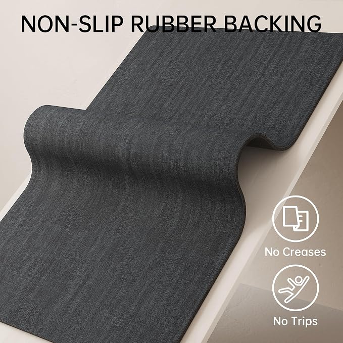 Mecko Bath Mat, Ultra Absorbent Quick Dry Bathroom Floor Mats-Rubber Non-Slip Thin Bathroom Rug Fit Under Door, Faux Suede Surface Shower Rug for Bathtub, Sink, Shower Room(Black,16"x24")