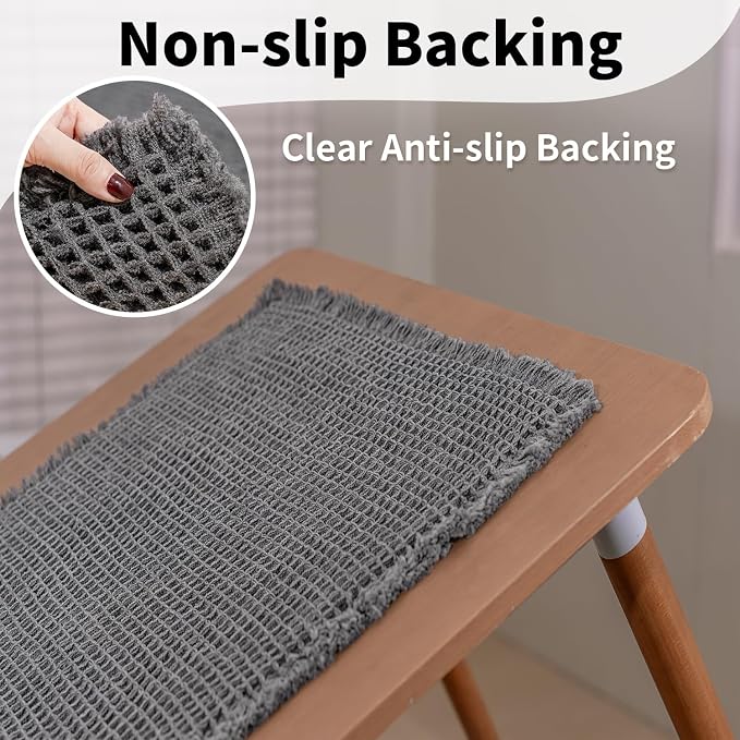 Waffle Bath Mat, Boho Bathroom Rugs Non Slip Washable, 20" x 32" | Super Absorbent Quick Dry Bath Mat, Small Boho Bathroom Mats, Soft Waffle Weave Farmhouse Bathroom Decor, Dark Grey