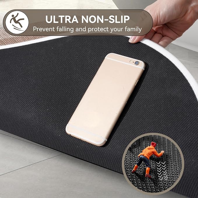 Half Circle Bath Mat, Thin Bathroom Rugs Fit Under Door, Brown 16x24 | Non Slip, Quick Dry Absorbent, Rubber Backing Washable, Semi Circle Bathmat for Bathroom Floor, Tub and Shower, Home Decor