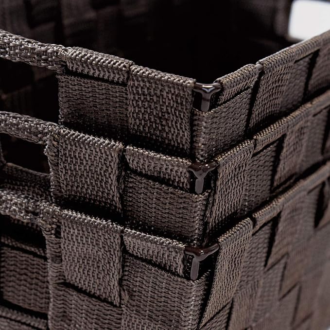 Woven Shelf Storage Tote Basket Bins Container, Storage Boxes Cube Organizer with Built-in Handles for Bedroom, Office, Closet, Clothes, Kids Room, Nursery 3pack(Brown)