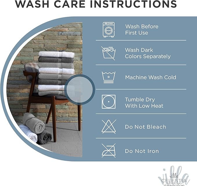 Villa Celestia Cotton Washcloths Set of 12, 12x12 Inch, 100% Ring-Spun Combed Cotton, Soft Absorbent Quick-Dry Wash Cloths for Face and Body, Oeko-TEX Certified, Hotel & Spa Quality, Blue