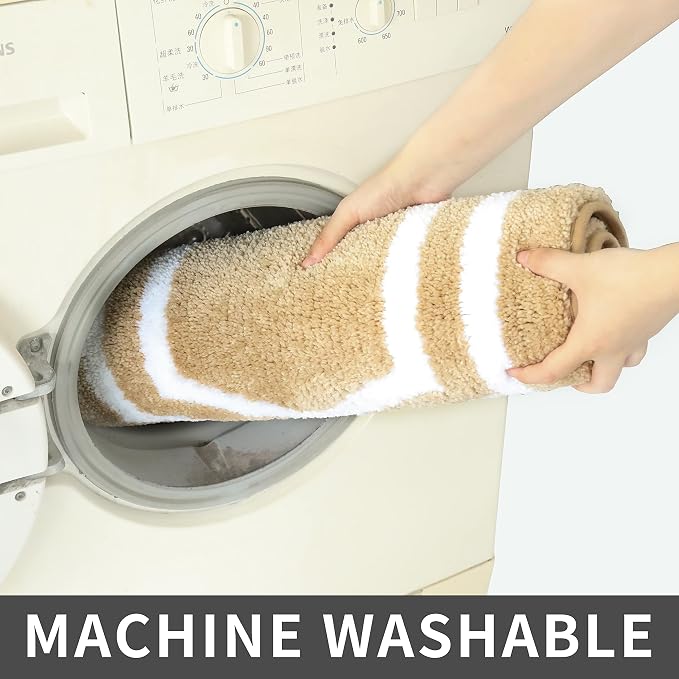 COSY HOMEER Non-Slip Bath Mat Extra Thick Absorbent Plush Washable | 17"x27" White/Beige Non-Slip Extra Thick Plush Absorbent Machine Washable Bath Mat Bathroom Rug Floor Tub Shower