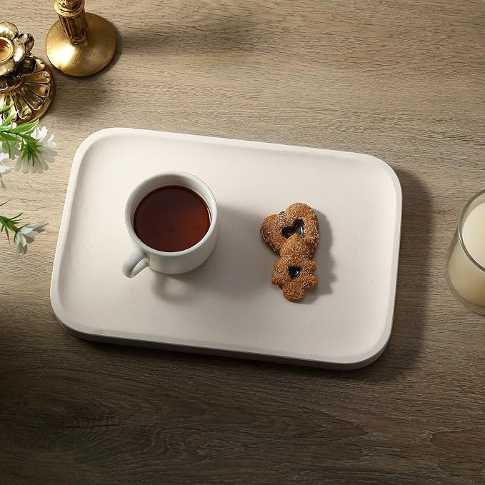 Marble Tray, 12"x8" Natural Stone Vanity Tray for Countertop Bathroom Kitchen Dresser, Decorative Marble Catchall Trays for Perfume Jewelry, Rectangular Serving Tray(Beige)