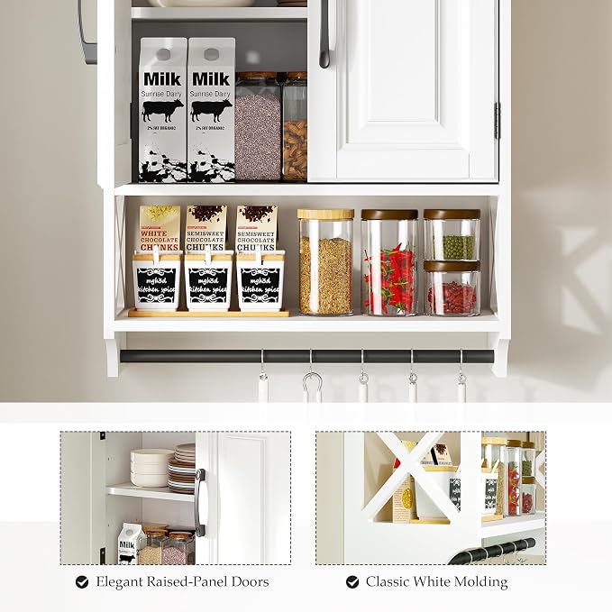 20" x 25" Bathroom Wall Cabinet with Towel Bar, White Painted Wall Mounted Storage Cabinet with Adjustable Shelf, Over The Toilet Medicine Cabinet, Wood Wall Cabinet for Bathroom Laundry Room
