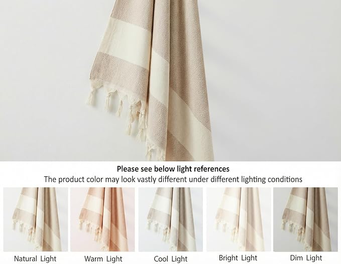 Turkish Beach Towel, 100% Cotton, 71x39 in, Diamond Beige