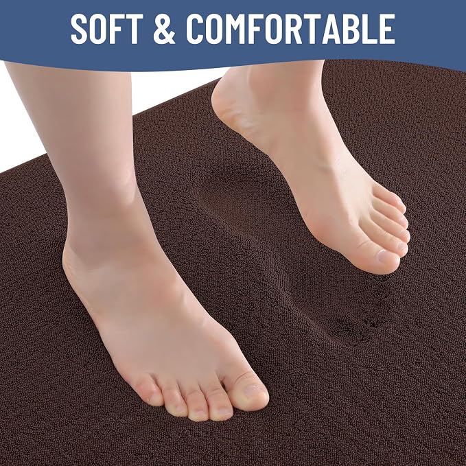 Smiry Memory Foam Bath Mat 71x47, Extra Soft Absorbent Bathroom Rugs | Brown Quick Dry, Machine Washable Bath Mats for Bathroom, Shower, Tub and Home Decor Accessories