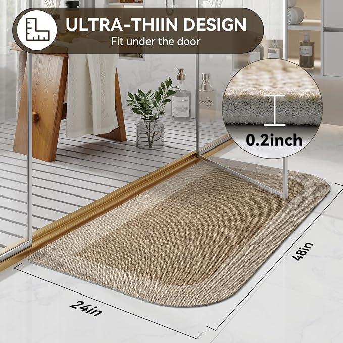 Bathroom Runner Rug, Long Thin Bath Mat Fit Under Door, Brown 24x48 | Quick Dry Absorbent, Rubber Backing Washable Large Bathmat, Shower Mat for Bathroom Floor, Tub and Outside Shower