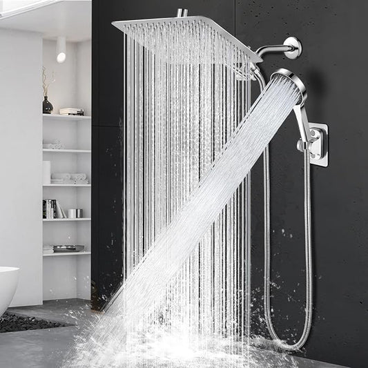 Shower Head,12”Rain Shower Head with Handheld Spray Combo and Adjustable Extension Arm/Shower System,High Pressure Rain Fall Hose,Chrome