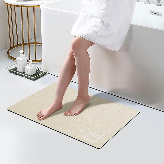 Diatomaceous Earth Bath Mat Stone Bath Mats for Bathroom,15.7"x23.6",Beige | Non Slip Rubber Backed Quick Dry Bathroom Rugs Super Absorbent Low Pile Diatomite Stone Bathroom Mat Fit Under Door Floors