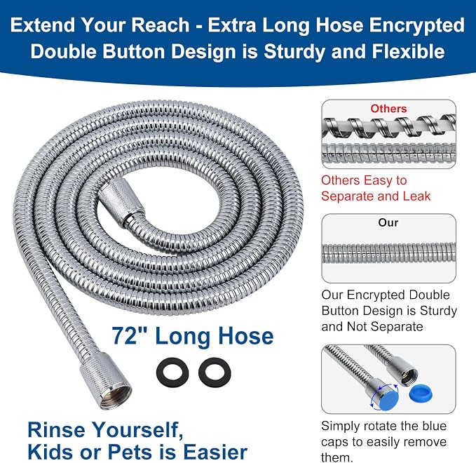 Shower Head with Handheld - Long Hose and All Metal Holder, High Pressure | All Metal Holder and Long Hose, Multi Mode Adjustment High Pressure Showerhead Sprayer