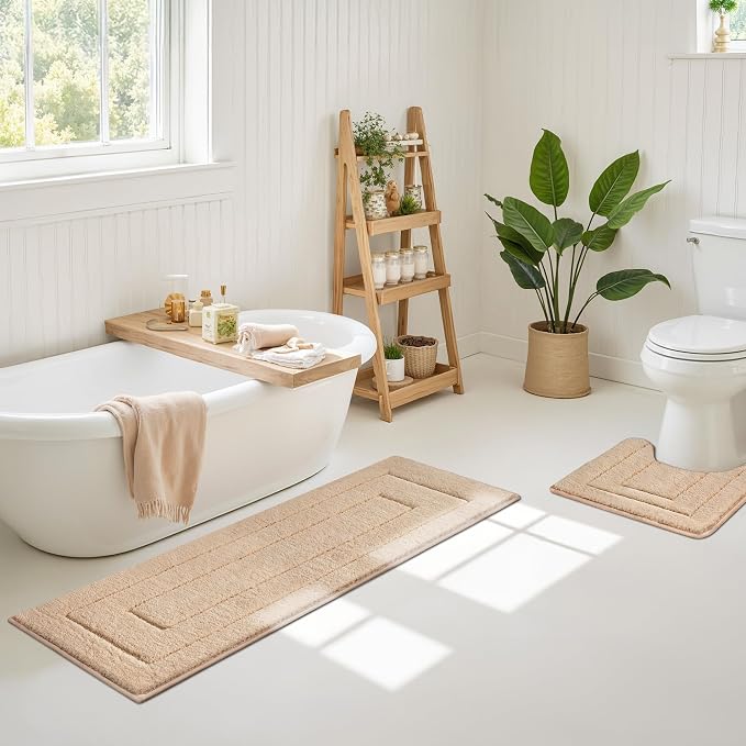 GRANNY SAYS Khaki Bathroom Rug 59" x 20", Non-Slip Microfiber Bath Mat | Ultra-soft, with durable TPR backing for reliable grip, fast water absorption, machine washable for small bathroom spaces