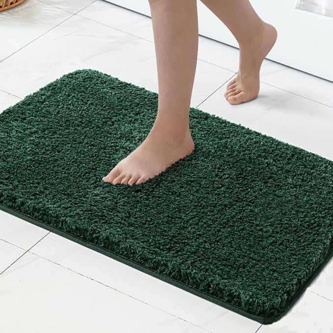 MIULEE Dark Green Bathroom Rugs Soft Small Microfiber Bath Mat 16x24 Inch | Absorbent, Non Slip, Quick Dry, Fluffy Bath Rugs for Bathroom Floor Tub Showers, Machine Washable