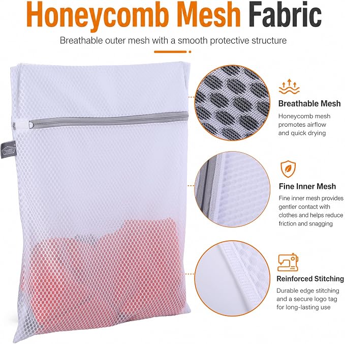 Laundry Bags Mesh Wash Bags, Garment Bag for Washing Machine, 1L+1M | Washing Machine Bags for Delicates, Lingerie, Underwear, Bra, Socks, Scarf, Shoes, Honeycomb