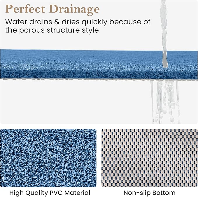 Shower Mat Bathtub Mat Non-Slip,24x24 inch, Soft Tub Mat with Drain,PVC Loofah Bath Mat (Phthalate Free) for Tub and Bathroom,Lake Blue