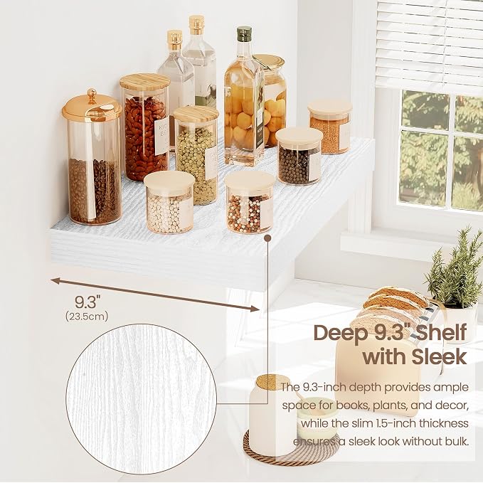 Vivelove 16 X 9 Floating Shelves,Wall Shelves with Invisible Brackets, 1.5” Thick Floating Shelves for Bathroom, Bedroom, Living Room, Kitchen, Office, Modern Home Decor,Set of 2, White
