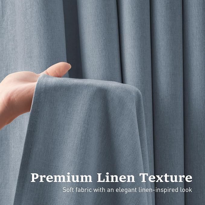 72x87 Ringless Linen Textured Shower Curtain with Snap in Liner, Blue | Extra Long Size, 3 in 1 Durable Fabric Shower Curtain, Removable Liner, Waterproof & Washable, Mesh Top Window, Easy Setup