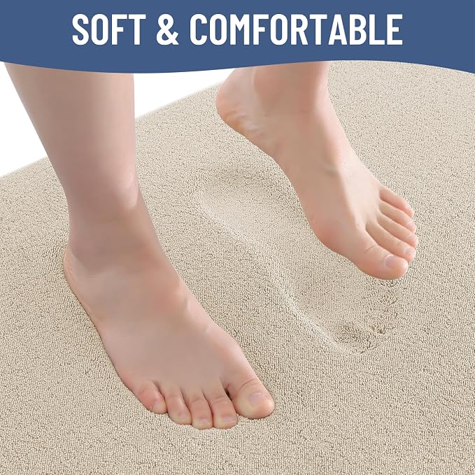 Smiry Memory Foam Bath Mat 36x24, Extra Soft Absorbent Bathroom Rugs | Beige Quick Dry, Machine Washable Bath Mats for Bathroom, Shower, Tub and Home Decor Accessories