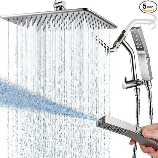 G-Promise 14 Inch All Metal Rain Shower Head with Handheld (Brushed Nickel) | Full Body Coverage, Pause Mode Diverter, Power Wash Mode Handheld, Suits Every Height, Easy to Install, Modern Bath Upgrade