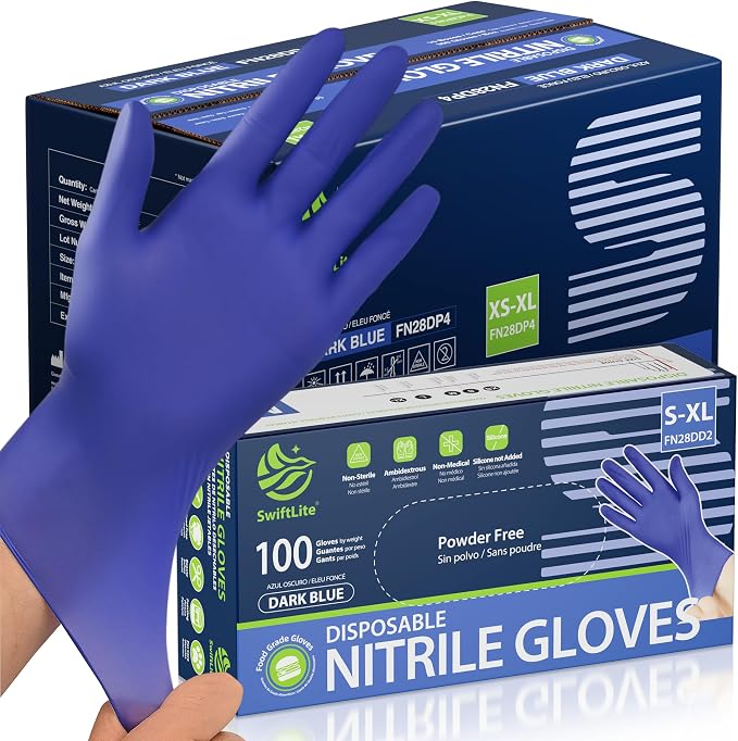 Disposable Nitrile Gloves, Food Safe, Latex-Free Powder-Free | Kitchen Rubber Gloves for Cooking, Cleaning and Food Prep, Dark Blue