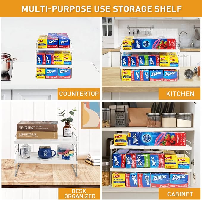 2 Pack Pantry Organization and Storage, Expandable Foil and Plastic Wrap Organizer, Adjustable Kitchen Wrap Organizer Rack for Cabinet, Foil Saran Wrap Holder Shelf for Sandwich Plastic Bags Box,