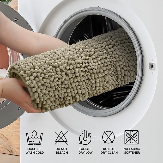 Bcoimo Bath Rug Mat,48x24 High Absorbent Latte Long Bathroom Runner Rugs | No Slip with Rubber Back Chenille Bathroom Mats For Floor,Tub,Shower; Extra Soft, Quick Dry Microfiber mats; Machine Washable