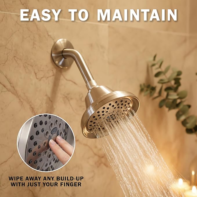 Massage Shower Head With Mist - 1.8 GPM - Brushed Nickel | High Pressure Boosting, 6 Function Adjustable Massaging Rainfall Showerhead For Low Flow Baths With Water Saving Nozzles