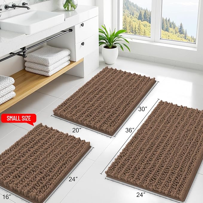 Smiry Bathroom Rugs 36X24, Extra Soft Rubber Backing Chenille Bath Mats | Mocha Machine Washable Non Slip Quick Dry Bath Mats for Bathroom Floor, Tub, Shower, Home Decor Accessories