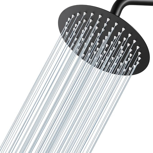 8 Inch Matte Black Round Rainfall Shower Head, All Metal Stainless Steel Rain Shower Heads with 90 Anti-Clog Silicone Nozzles, Wall or Ceiling Mount