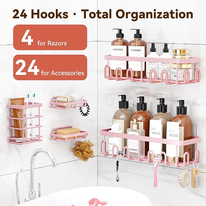 Shower Caddy Adhesive, Rustproof Shower Organizer, Wall Shower Rack | Large Capacity Shower Shelves for Inside Shower, No Drill Shower Storage, Shampoo Shower Holder, Bathroom Shower Shelf