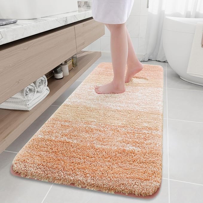 Arotive Microfiber Bathroom Rugs, Shaggy Soft Absorbent Bath Rug, 70x24 | Peach, Rubber Backing Thick Plush Machine Washable Dry Bath Mats for Bathroom, Tub and Shower, Rectangular