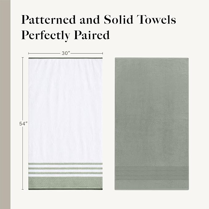 Modern Threads 6-Piece Towel Set – 100% Cotton, Quick Dry, Ultra Absorbent – Includes 2 Bath, 2 Hand, 2 Washcloths (White/Reinhart Sage)