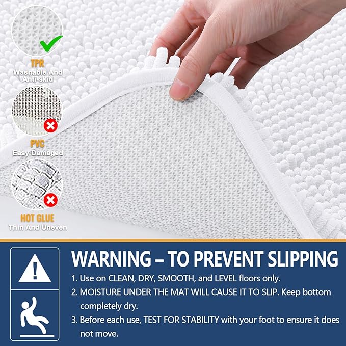 Arotive Bathroom Rugs 70x24, Soft Absorbent Shaggy Chenille Bath Rugs | White, Machine Washable Rubber Backing Bath Mats for Bathroom Floor Tub and Shower Home Decor Accessories