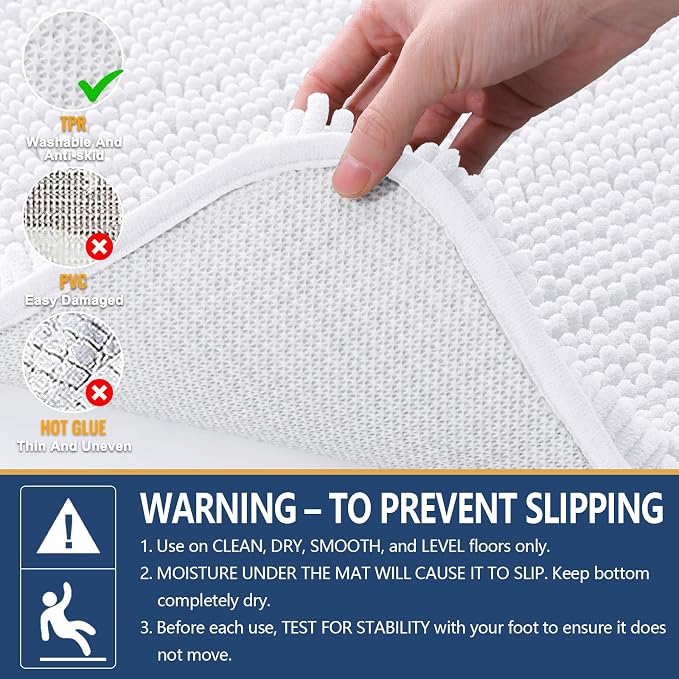 Arotive Bathroom Rugs 36x24, Soft Absorbent Shaggy Chenille Bath Rugs | White, Machine Washable Rubber Backing Bath Mats for Bathroom Floor Tub and Shower Home Decor Accessories