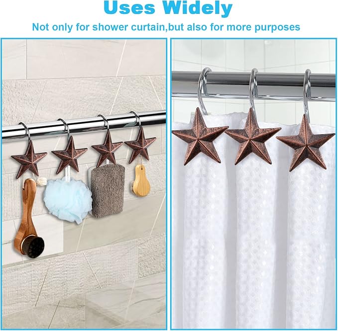 AGPtek Star Shower Curtain Hooks, 12PCS | Anti Rust, Decorative Resin, Bathroom, Baby room, Bedroom, Living room Decor