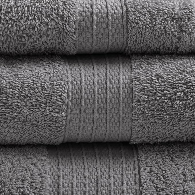 Madison Park Organic Cotton Bath Towel Set Absorbent, 6 Piece, Charcoal | Quick Dry, Plush Feel, Hotel Quality for Bathroom, Oversized, OEKO-TEX Certified