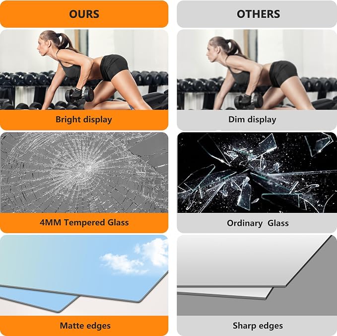 Home Gym Mirror for Wall, 50x25x2PCS Frameless Full Length Mirror, Silver | HD Shatterproof Glass, Easy Wall Mount, Large Body Mirrors for Home Gym, Workout, Bedroom, Garage