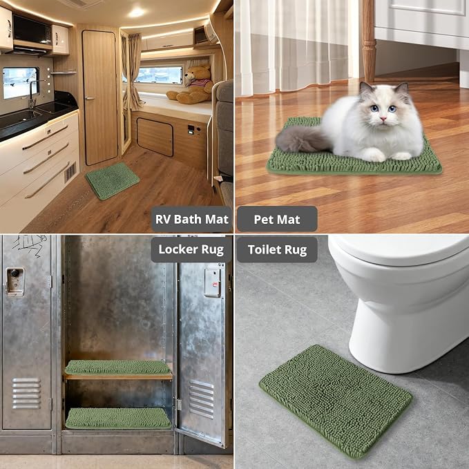 Small Bathroom Rug 12"x18" – Washable and Absorbent Bath Mat, Non Slip, Thick Soft Chenille Bath Rugs for Bathroom, Shower, Sink, Dog mat(Hunter Green)