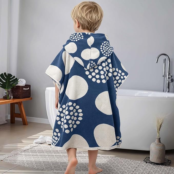 VOOVA & MOVAS Kids Hooded Poncho Towel, 4-8 Years, 100% Cotton, Soft, Blue Dot
