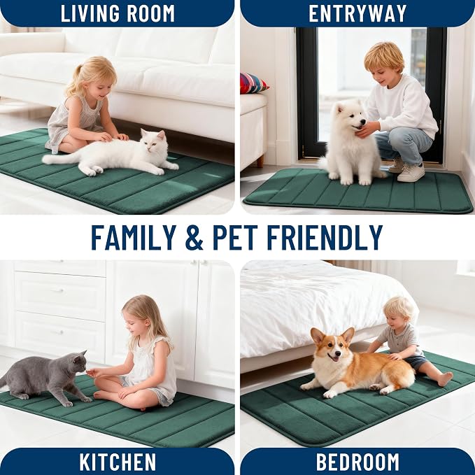 OLANLY Memory Foam Large Bath Mat 70x46, Super Soft Absorbent Bathroom Rugs | Blackish Green, Quick Dry Bath Rug, Machine Washable Shower Floor Mats, Bathmat Carpet for Bathroom Floor, Tub and Shower
