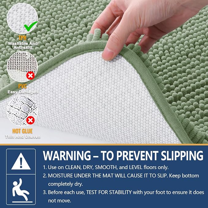 Arotive Bathroom Toilet Rugs Chenille U Shaped 20x20, Sage Green | Extra Soft Absorbent Shaggy Chenille Contour Bath Rugs for Toilet, Machine Washable Rubber Backing Contoured Bath Mats