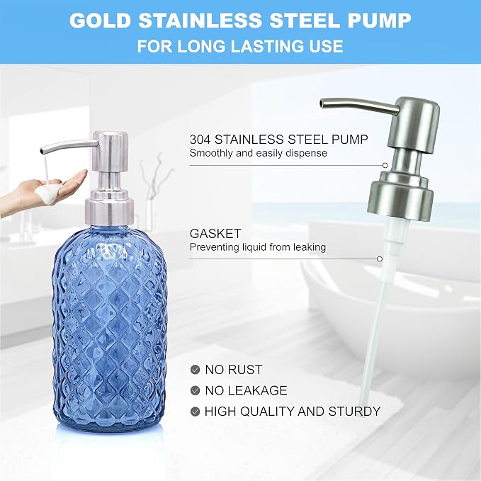 LaMarriti Blue Bathroom Accessories Set, 4Pcs Clear Glass Bathroom Set | Lotion Soap Dispenser, Toothbrush Holder Set, Soap Dish, Qtip Holder for Vintage Crystal Bath Decor, Gift Set