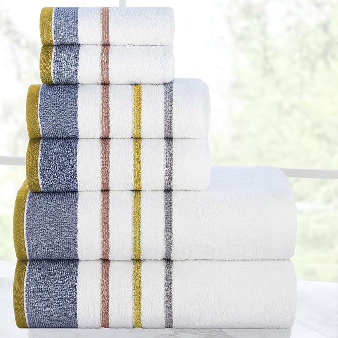CASA COPENHAGEN 6pcs Bathroom Towel Gift Set, 600GSM,White - Charcoal | White Bay 100% Egyptian cotton ,2Bath 2Hand 2Washcloths, Towels for Bathroom. (Gift Set for Women & Men)
