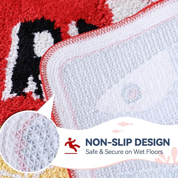 TRUEDAYS Sardine Bath Mat, Cute Bath Rugs for Bathroom 20x30 Inch, Red | Fun Bath Mat, Soft Absorbent, Quick Dry, Machine Washable, Non Slip Bath Rugs for Bathroom Decor Kitchen Bedroom