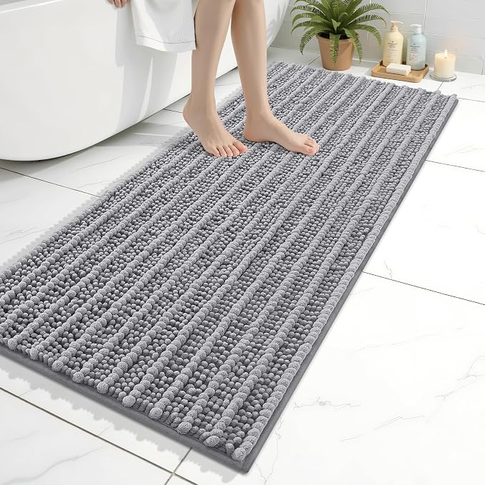 Arotive Bathroom Rugs Mat 47x20, Soft Absorbent Chenille Shaggy Bath Mat | Grey, Machine Wash Dry, Bath Rugs for Bathroom Floor, Tub and Shower, Home Decor Accessories