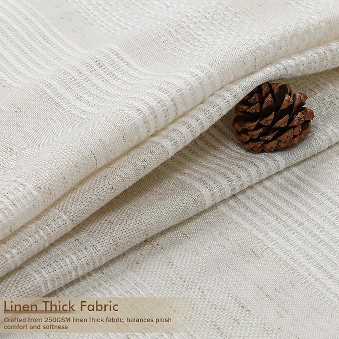 Linen Boho Stall Shower Curtain, Narrow Soft Fabric Striped Textured Bathroom Shower Curtain with Tassel, Modern Farmhouse Machine Washable Bath Decor, Linen, 36Wx72L Inches