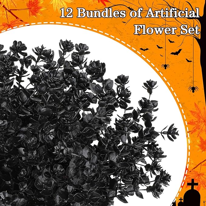 AGIRL Artificial Fall Flowers Fake Mums Outdoor,Faux Plant Porch Decor Home | 12 Bundles,No Fade Autumn Plastic Flowers for Thanksgiving Decoration,Hanging Planters Outside Pottery Barn Garden Patio