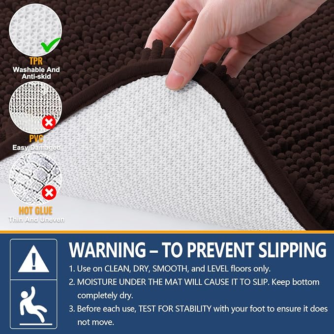 Arotive Bathroom Rugs 44x32, Soft Absorbent Shaggy Chenille Bath Rugs | Brown, Machine Washable Rubber Backing Bath Mats for Bathroom Floor Tub and Shower Home Decor Accessories